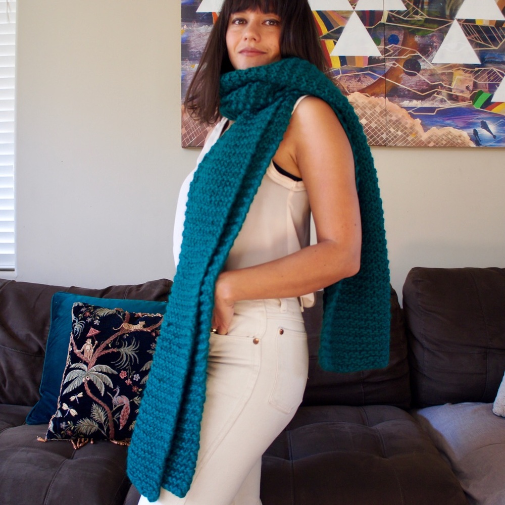 Extra long chunky knit scarf in green